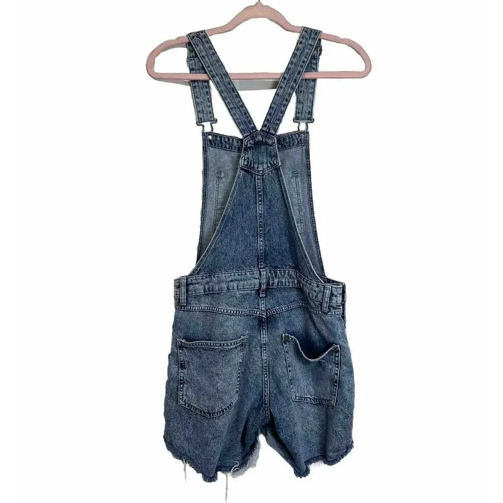 H&M Jean‎ Overalls Women's Distressed Denim Shorts Streetwear Size 4 100% Cotton
